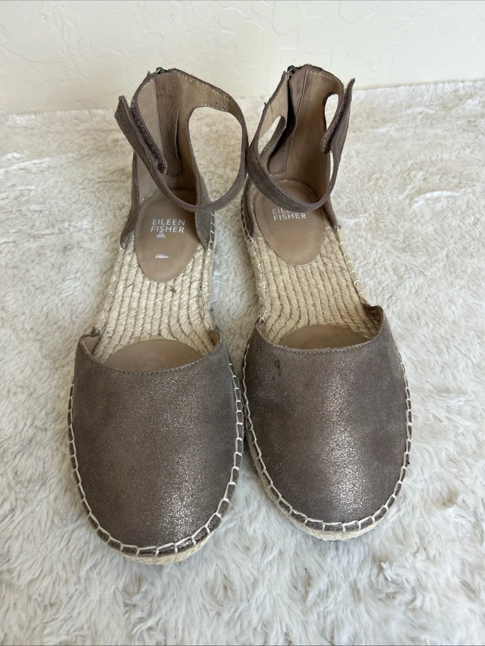 New Eileen Fisher Womens Lala Ankle Sandal 8.5 Jute Espadrille Flat Zip